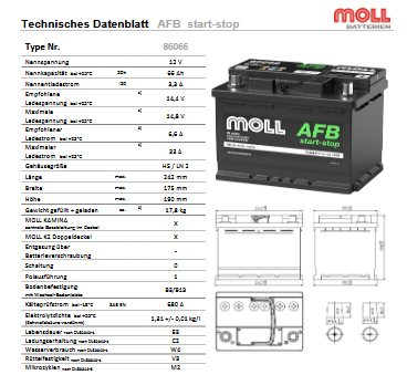 بطارية مول AFB (تشغيل/إيقاف) 86066، سعة 66 أمبير/ساعة / 680 أمبير