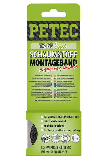 PETEC 87122 Schaumstoff-Montageband schwarz doppelseitig klebend