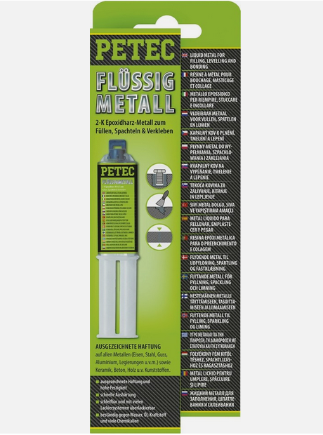Petec 97425 Flüssigmetall 2-Komponenten Epoxydharz Metall Kleber 25ml