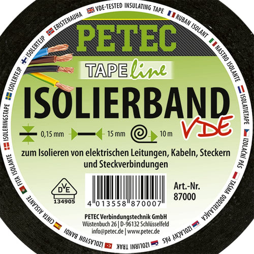 5x 10m PETEC ISOLIERBAND VDE ELEKTRIKER ISOBAND KABEL KLEBEBAND 15mm MULTI TAPE